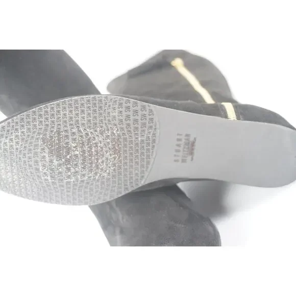 Stuart Weitzman Tass black suede wedge Tall boots size 6.5 New $635 gold zip